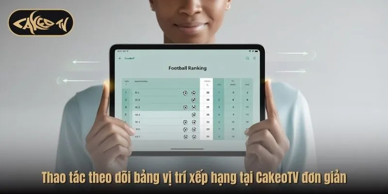 Thao tác theo dõi bảng vị trí xếp hạng tại CakeoTV đơn giản